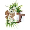 Fleurs décoratives décor mural décor de Pâques couronne de Pâques en bois avec une fleur blanche artificielle ruban à nœud intérieur extérieur pour la fenêtre