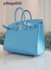 Top Cowhide Handbag Brkns Genuine Leather Candy Blue Outer Sewing Sewing Uncle Wax Sewing EPSOMTTRZZ22S