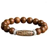 Strand Golden Silk Sandalwood Bracelet de estilo étnico masculino Tibetano AGate Nine Eyed Celestial Bead Buda Recitação Presente