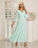 Short's Short Chiffon V-Neck Dusty Blue Mother of the Bride Dresses A-Line Mint Verde sopra la caviglia Abito Elegante Ospite per matrimoni in autunno primavera per donne