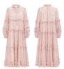 Casual Dresses Tingfly Desinger Fashion Pink Floral Cascading Ruffles Loose Summer Chic Midi Long Dress Lady Streetwear Vintage