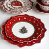 Plates Dishes Plates Red christmas ceramic tableware White Christmas Patterns Ceramic HandStamped Holiday Design 230825