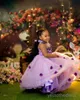 2024 Purple Little Girls Birthday Dress Flower Girl Dress Communion Gowns Halter Pearls Beaded Crystal Princess Queen Birthday Party Dress for Cute Little Girl F127