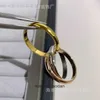 Дизайнерские ювелирные кольца высокого класса для женщин Carter Classic Three Ring Pare Ring Ring 18k Rose Gold Женский оригинал 1: 1 с настоящим логотипом