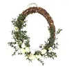 Flores decorativas com corda leve de corda de páscoa grinaldora de ovo falsa simulada vegetais verdes em forma de vime de vime Diy Garland para a porta da frente