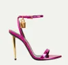 New Designers Sandálias Padlock Sandal Heels Torthle Strap Metal Healled Summer Walk High Women Women Tom Ford Shoes Sapatos Casamento Pump Pump Open Poeted Toe Box EU35-44