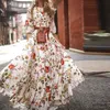 Podstawowe sukienki swobodne wiosna lato Vintage Flower Floral Print Maksi Ubranie biuro dama moda elegancka długie sukienki o diecie z długim rękawem dla kobiet 2023