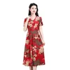 Lässige Kleider 6xl 7xl Sommer Vintage Floral Kurzarm Midi Kleiderinnen Frauen elegante Büro Dame Koreanische Bandage Bodycon Party