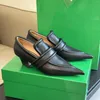 Dress Shoes JClvrVK Runway dikke hiel puntige teenpompen vrouwen echt leer diepe mond single dames lente elegant feest banket