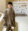 Girl Dlesses 2024 Стиль Girls Velvet Dress Fashion осень хлопок с полным рукавом 2-8 лет PP172