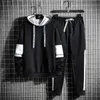 Knited Suit Mens Autumn Fleece Hooded Sweater Two-piece Set Korean Slim Nine Leggings Sports