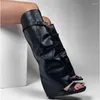 Bottes 2024 Open Toe Helges Talons Knee High Girl Chaussures Western Sandal Fashion Punk Black Cool