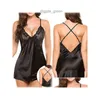 Dames slaapkleding lenceria erotische backless sexy lingerie kanten dames satijn zijden pyjama's nachtdress q0720 drop levering kleding underw dhkmv