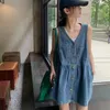 Biyaby Sleeveless Cingle Dress Women Women Summer a petto singolo Desides Denim Woman in stile coreano sciolto a linea mini abito 240417