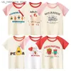 T-shirts 2024 Été Nouveau enfant T-shirt Girls Cartoon Bear Print Short à manches Coton Tops de cou coton