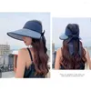 Chapeaux à bord large paille Bowknot Sun Hat Cap portable Protection UV Plage de haut vide