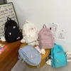 Backpack Small Label Moda Moda Solid Color Student Mulheres Mochilas Pingente Pingente Teenage Girl School School Besign Bag