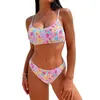 Women's Swimwear Bikini Sets Summer Floral Print Smocked Swimsuits Two Piece Bathing Suits