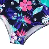 Endelar barns baddräkt Baby Flower Print Tassel Blue Swimsuit Barnen och nyfödda i ett stycke veckat Rush Protective Suit 4-12Y Q240418