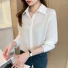 Kadın Bluzları 2024 Bahar Moda Zarif Saten Gömlek Düz Renkli Bayanlar Nedensel Kadınlar Uzun Kollu Kadın Tops