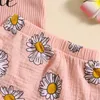 Ensembles de vêtements 0-24 mois nés bébé fille d'été de vêtements floraux à manches coupées couper fleurs shorts avec bandeau belle tenue 3pcs