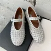 Luxury Flat bottomed Dress Shoes Designer Shoes Women Round Toe Rhinestone Boat Shoe Luxurious Leather Rivet Buckles Mary Jane Shoes Comfortable Ballet Beach