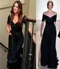 Abiti da sera di Kate Middleton Jenny Packham Navy Blue una linea fuori spalla Abiti da sera formale a manica corta festa di celebrità Gow7939477