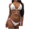 Kvinnors badkläder Bikinis Crystal S Glitter Diamond Gems Women Bikini Set Beach Brasiliansk baddräkt Baddräkt Push Up 220618 Drop de Dhfnl