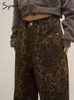 Syiwidii estampa de leopardo y2k jeans women women superdizes pernas largas calças de jeans de streetwear moda hop vintage solto jeans de grife folgada 240409