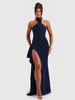 캐주얼 드레스 Nidanssi Black Halter Backless Evening Party Dress Women 2024 Ruffle Elegant Sexy Bodycon Maxi Long Summer Ondidos