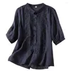 Women's Blouses Chinese Style Shirt Summer Cotton Linen Vintage Loose Embroidery Women Tops Fashion Clothing YCMYUNYAN