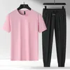 2024 Sport Kurzarm Set für Herren Sommer Mode dünne T-Shirt Lange Hosen lässig zweisteuelhafte Eisseide