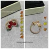 High -end sieradenringen voor Vancleff dames nieuwe klaverring voor vrouwen dubbelzijdige CNC laser rode chalcedony flippable ring mode sieraden origineel 1: 1 met echt logo