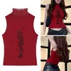 Kvinnors T-skjortor Sweet Red Printed T-shirt Y2K Topps Spicy Girls Sleeveless Tight Topp Turtleneck Tank Nylon Sexig High Neck