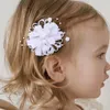 Hårtillbehör NCMAMA 2st/Set Korean Grosgrain Ribbon Flower Clips For Woman Girls Cute Pearl Bow Hairpin Elastic Bands