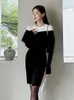 Casual Dresses Autumn Winter Knitted Black And White Splicing For Women Ladies Sweater Skinny Dress Mujer Vestidos Stretchy Clothes