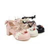 Sandalen Japanse lolita Mary Janes schoenen Prinses roze enkelband Bowtie Strawberry Ruches Wedding Cosplay Uniform Pumps Plus Size 48