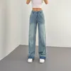 Jeans femminile leggero tvvovvin americano lavata blu alta gamba dritta larga con pantaloni per piste per pavimento in denim arrotolato z2sj