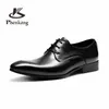 Chaussures habillées Phenkang Hommes Formel Véritable Cuir Oxford Pour Hommes Noir 2024 Lacets De Mariage Brogues