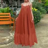 Casual Dresses Women Spaghetti Strap Backless Big Swing Dress Loose Solid Color Long Party With Pockets Boho Sundress Vestidos