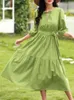 Basic casual jurken 2023 zomerjurk dames casual losse jurk lantaarn mouw stevige kleur v nek strikte voorste maxi riem geplooide jurk