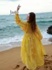 Robes décontractées Jastie 2024 Spring automne plage imprimée jaune pour femmes V Viens de landes à col