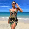 Kvinnors badkläder 2024 Tryck Push Up One Piece Baddräkt med strandkjol V Neck Badkläder Kvinnor Beachwear Bathing Suit Vintage Monokini Summer