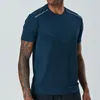 LL Męska koszulka jogi Summer Tennis Sports Short Short Sleeve Szybki suchy oddychający swobodny trening biegowy topy fitness Casual Loose TEE pasujące szorty