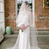 Wedding Hair Jewelry Sheer Bridal Veils with Blusher Wedding Veil Cover Front and Back 2 Tiers Cathedral Drop Style Veil Wedding Accessoires V131