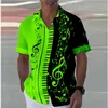 Męskie koszule 8 kolorów 2024 Letnia notatka koszula fortepian 3D nadrukowane streetwear mężczyzn mody mody mody duże krótkie topy ubrania s-5xl