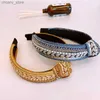 Hoofdbanden Boho Rhinestone Faux Pearl geknoopte hoofdband Shiny Parreny Head Hoop Elegante haaraccessoires voor vrouwen Girls Wide Band Gifts Y240417