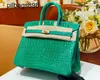 Handmade 7a Handbag Bikns Genuine Leather Green High gloss Crocodile Skin 25CM Womens Handheld with Bright Face WomensAWYT