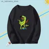 T-shirts Boys Dinosaur T-shirt Autumn Boys lange mouwen T-shirt Childrens Cotton T-shirt Fashion Tyrannosaurus Rex Childrens Clothing Q240418