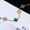 Brand charm 925 Pure Silver Van Diamond Bracelet Plated with 18K Gold Peacock Green Ribbon Lucky Grass Handicraft High Version